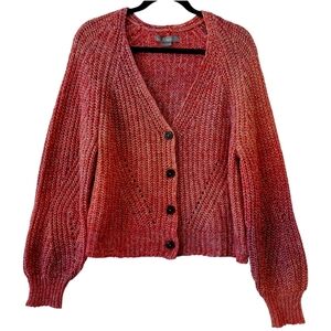 Natural Reflections Space Dye Long-Sleeve Knit Cardigan Sweater Red Womens Large